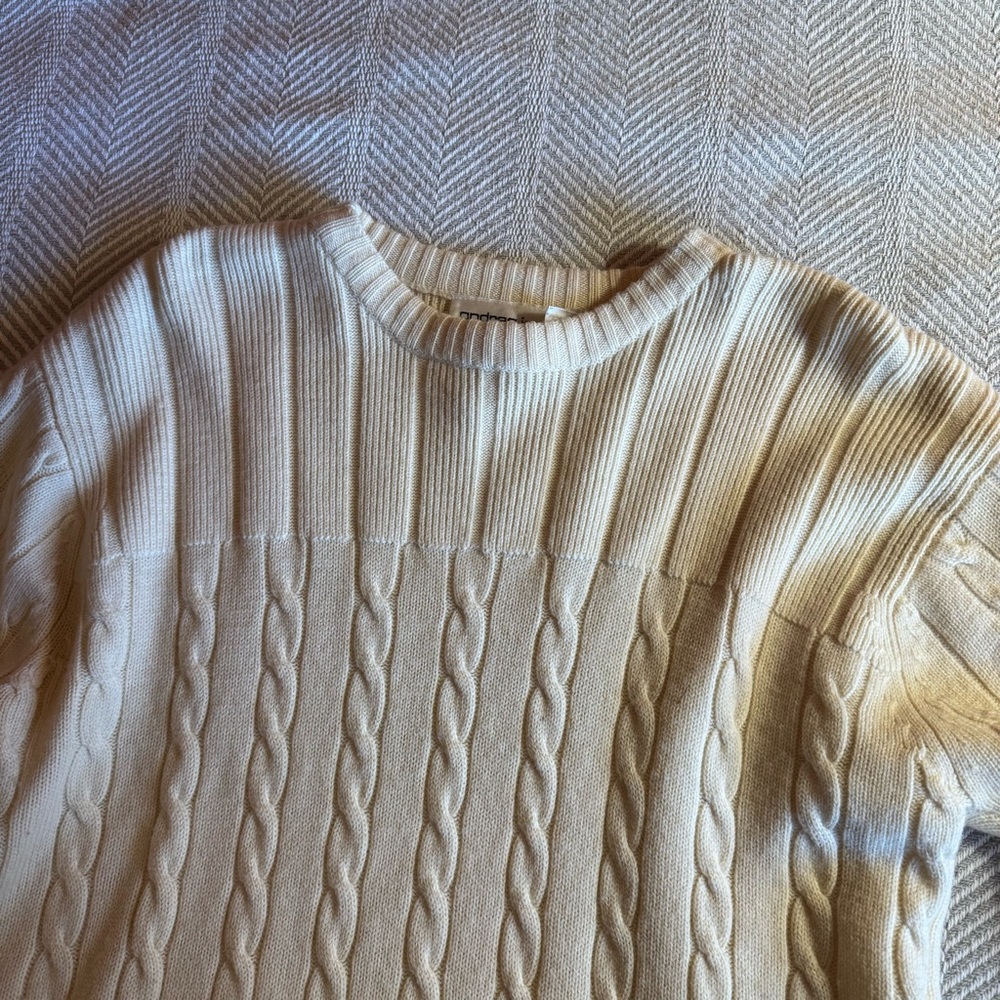 Women's Vintage Andrea Jovine Wool Cableknit Sweater‎ Dress, Ivory, Size L - Picture 5 of 8